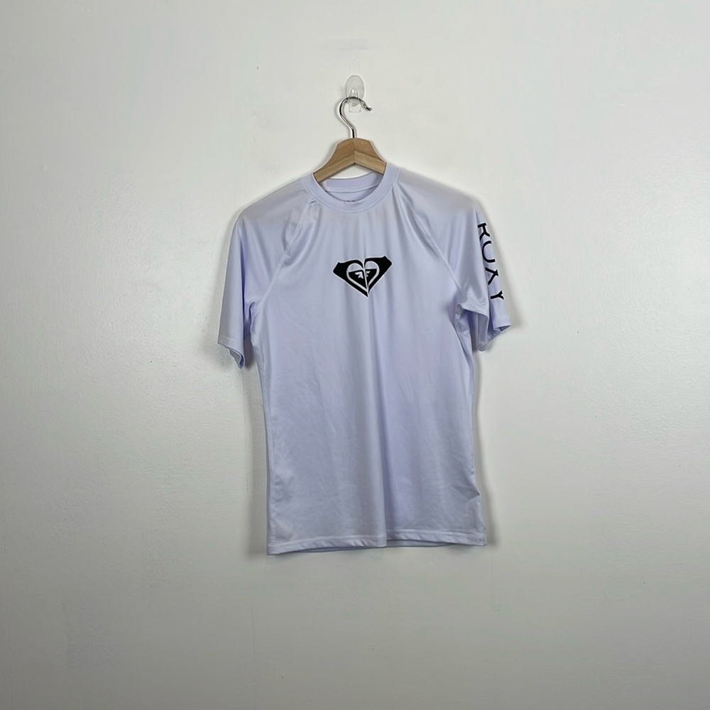 Roxy Mens XL Short Sleeve Pullover White Black Logo Stretch Casual T Shirt